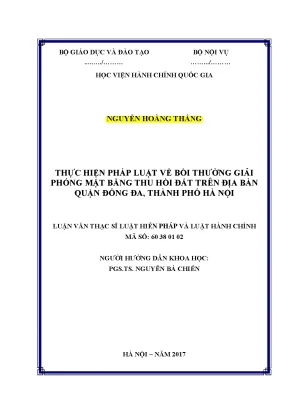 Luận văn thạc sĩ thực hiện pháp luật về bồi thường giải phóng mặt bằng thu hồi đất trên địa bàn quận đống đa thành phố hà nội