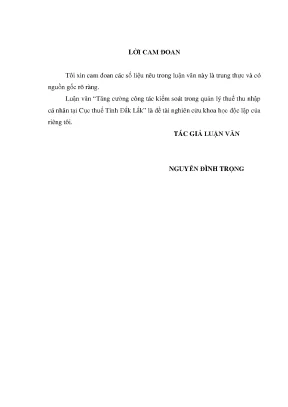 Luận văn thạc sĩ tăng cường công tác kiểm soát trong quản lý thuế thu nhập cá nhân tại cục thuế tỉnh đăk lăk