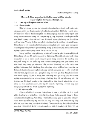 Luận văn tốt nghiệp hoàn thiện công tác tổ chức mạng lưới bán hàng tại công ty cổ phần thương mại hoàng long 2