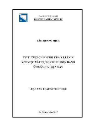 Luận văn thạc sĩ tư tưởng chính trị của v i lênin với việc xây dựng chỉnh đốn đảng ở nước ta hiện nay