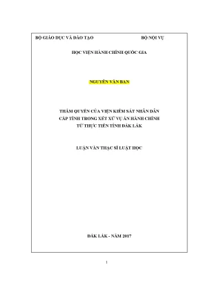 Luận văn thạc sĩ thẩm quyền của viện kiểm sát nhân dân cấp tỉnh trong xét xử vụ án hành chính từ thực tiễn tỉnh đăk lăk