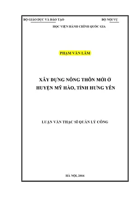 Luận văn thạc sĩ xây dựng nông thôn mới ở huyện mỹ hào tỉnh hưng yên