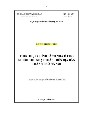 Luận văn thạc sĩ thực hiện chính sách nhà ở cho người có thu nhập thấp trên địa bàn thành phố hà nội