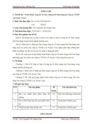 Luận văn tốt nghiệp hoàn thiện công tác tổ chức mạng lưới bán hàng tại công ty tnhh a k systec vina 1