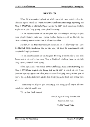 Luận văn tốt nghiệp phân tích tows chiến lược thâm nhập thị trường của công ty tnhh đầu tư phát triển trung anh tại hà nội