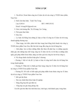 Luận văn tốt nghiệp hoàn thiện công tác tổ chức dự trữ của công ty cổ phần dược phẩm nam sơn
