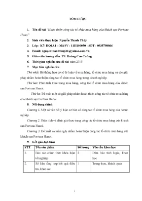 Luận văn tốt nghiệp hoàn thiện công tác tổ chức mua hàng của khách sạn fortuna hanoi