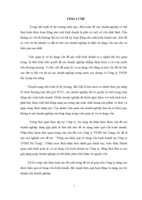 Luận văn tốt nghiệp nâng cao hiệu quả sử dụng vốn kinh doanh tại công ty tnhh hà trang