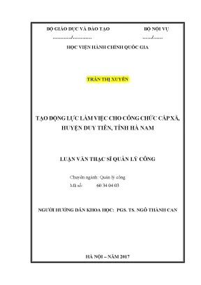 Luận văn thạc sĩ tạo động lực làm việc cho công chức cấp xã huyện duy tiên tỉnh hà nam