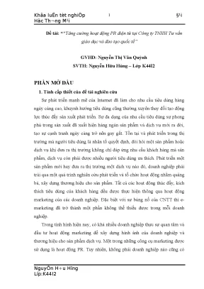 Luận văn tốt nghiệp tăng cường hoạt động pr điện tử tại công ty tnhh tư vấn giáo dục và đào tạo quốc tế