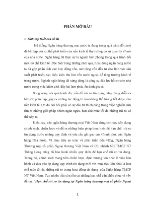 Luận văn tốt nghiệp hạn chế rủi ro tín dụng tại ngân hàng thương mại cổ phần ngoại thương thăng long