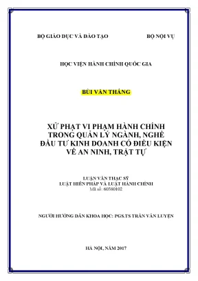 Luận văn thạc sĩ xử phạt vi phạm hành chính trong quản lý ngành nghề đầu tư kinh doanh có điều kiện về an ninh trật tự