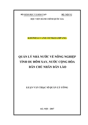 Luận văn thạc sĩ quản lý nhà nước về nông nghiệp tỉnh ou đôm xay nước cộng hòa dân chủ nhân dân lào