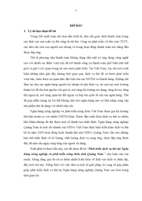 Luận văn thạc sĩ phát triển dịch vụ thẻ tại ngân hàng nông nghiệp và phát triển nông thôn tỉnh quảng nam