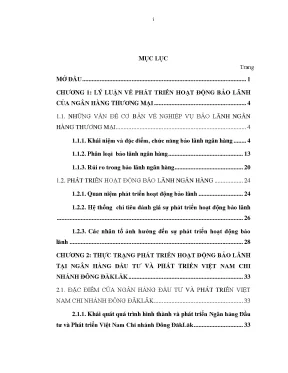 Luận văn thạc sĩ phát triển hoạt động bảo lãnh tại ngân hàng đầu tư và phát triển việt nam chi nhánh đông đăk lăk
