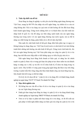 Luận văn thạc sĩ quản lý rủi ro tín dụng đối với khách hàng doanh nghiệp tại ngân hàng thương mại cổ phần vpbank chi nhánh đà nẵng