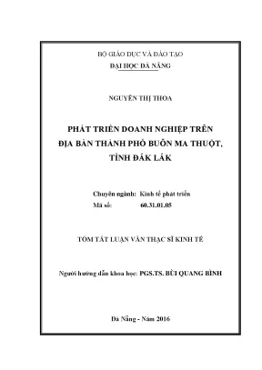 Luận văn thạc sĩ phát triển doanh nghiệp trên địa bàn thành phố buôn ma thuột tỉnh đăk lắk
