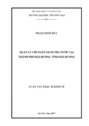 Luận văn thạc sĩ quản lý chi ngân sách nhà nƣớc tại thành phố hải dƣơng tỉnh hải dƣơng
