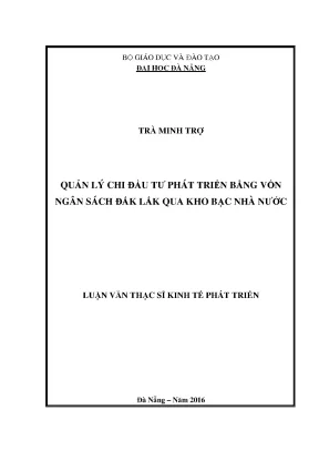 Luận văn thạc sĩ quản lý chi đầu tư phát triển bằng vốn ngân sách tỉnh đắk lắk qua kho bạc nhà nước