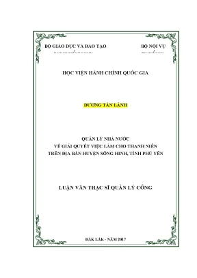 Luận văn thạc sĩ quản lý nhà nước về giải quyết việc làm cho thanh niên trên địa bàn huyện sông hinh tỉnh phú yên