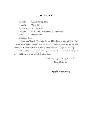 Luận văn thạc sĩ phát triển cho vay khách hàng cá nhân tại ngân hàng thƣơng mại cổ phần công thƣơng việt nam chi nhánh khu công nghiệp hải dƣơng