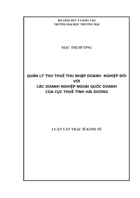 Luận văn thạc sĩ quản lý thu thuế tndn đối với các doanh nghiệp ngoài quốc doanh tại cục thuế tỉnh hải dƣơng