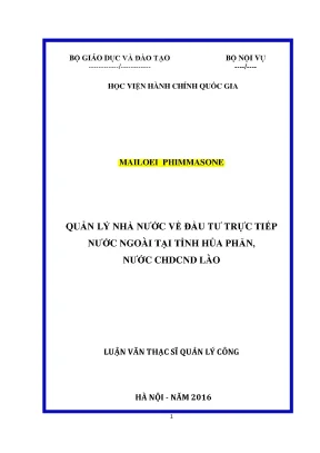 Luận văn thạc sĩ quản lý nhà nước về đầu tư trực tiếp nước ngoài tại tỉnh hua phăn nước chdcnd lào