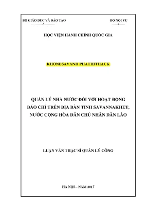 Luận văn thạc sĩ quản lý nhà nước đối với hoạt động báo chí trên địa bàn tỉnh savannakhet nước cộng hòa dân chủ nhân dân lào