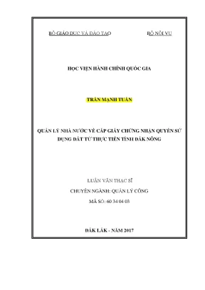 Luận văn thạc sĩ quản lý nhà nước về cấp giấy chứng nhận quyền sử dụng đất từ thực tiễn tỉnh đăk nông