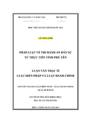 Luận văn thạc sĩ pháp luật về thi hành án dân sự từ thực tiễn tỉnh phú yên