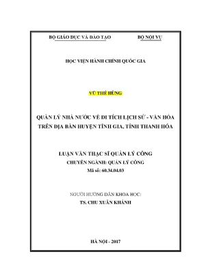 Luận văn thạc sĩ quản lý nhà nước về di tích lịch sử văn hóa trên địa bàn huyện tĩnh gia tỉnh thanh hóa