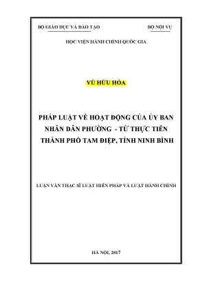 Luận văn thạc sĩ pháp luật về hoạt động của ủy ban nhân dân phường từ thực tiễn thành phố tam điệp tỉnh ninh bình