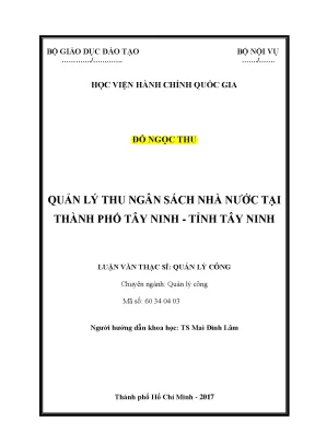 Luận văn thạc sĩ quản lý thu ngân sách nhà nước tại tp tây ninh tỉnh tây ninh