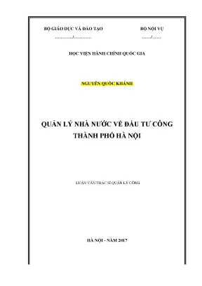 Luận văn thạc sĩ quản lý nhà nước về đầu tư công thành phố hà nội