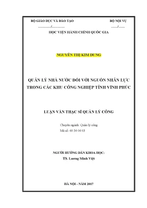 Luận văn thạc sĩ quản lý nhà nước đối với nguồn nhân lực trong các khu công nghiệp tỉnh vĩnh phúc