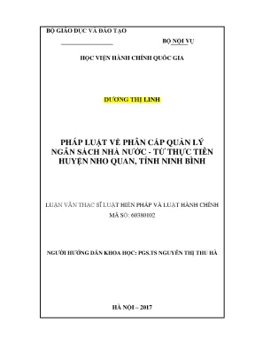 Luận văn thạc sĩ pháp luật về phân cấp quản lý ngân sách nhà nước từ thực tiễn huyện nho quan tỉnh ninh bình