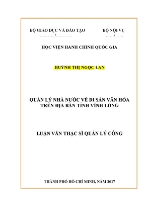 Luận văn thạc sĩ quản lý nhà nước về di sản văn hóa trên địa bàn tỉnh vĩnh long