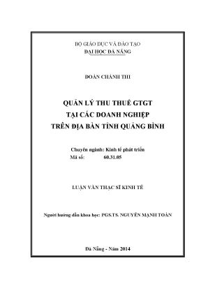 Luận văn thạc sĩ quản lý thu thuế giá trị gia tăng tại các doanh nghiệp trên địa bàn tỉnh quảng bình