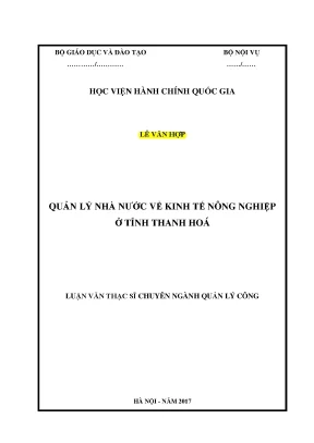 Luận văn thạc sĩ quản lý nhà nước về kinh tế nông nghiệp ở tỉnh thanh hóa