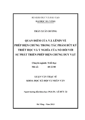 Luận văn thạc sĩ quan điểm của v i lênin về phép biện chứng trong tác phẩm bút ký triết học và ý nghĩa của nó đối với sự phát triển phép biện chứng duy vật