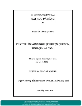 Luận văn thạc sĩ phát triển nông nghiệp ở huyện quế sơn tỉnh quảng nam