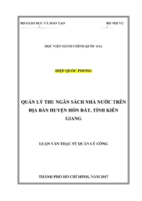 Luận văn thạc sĩ quản lý thu ngân sách nhà nước trên địa bàn huyện hòn đất tỉnh kiên giang