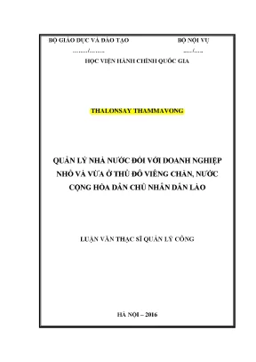 Luận văn thạc sĩ quản lý nhà nước đối với doanh nghiệp nhỏ và vừa ở thủ đô viêng chăn cộng hòa dân chủ nhân lào