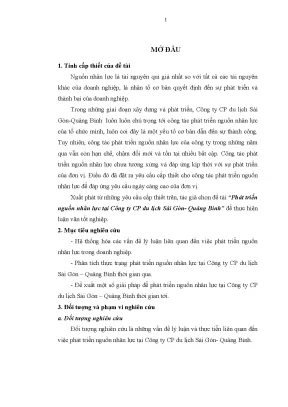 Luận văn thạc sĩ phát triển nguồn nhân lực tại công ty cổ phần du lịch sài gòn quảng bình