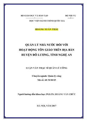 Luận văn thạc sĩ quản lý nhà nước đối với hoạt động tôn giáo trên địa bàn huyện đô lương tỉnh nghệ an