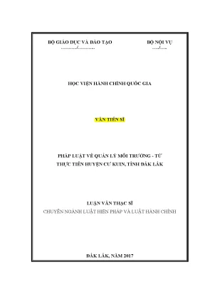 Luận văn thạc sĩ pháp luật về quản lý môi trường từ thực tiễn tỉnh cư kuin tỉnh đăk lăk