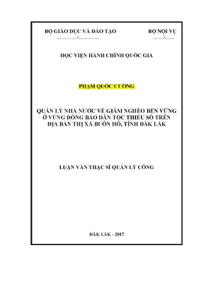 Luận văn thạc sĩ quản lý nhà nước về giảm nghèo bền vững ở vùng đồng bào dân tộc thiểu số trên địa bàn thị xã buôn hồ tỉnh đăk lăk