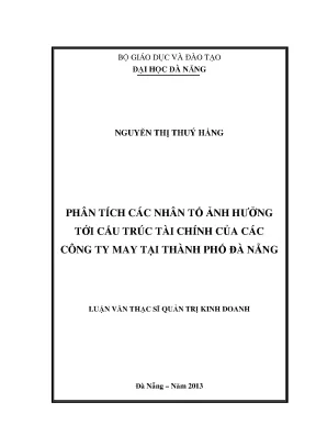 Luận văn thạc sĩ phân tích các nhân tố ảnh hưởng tới cấu trúc tài chính của các công ty may tại thành phố đà nẵng