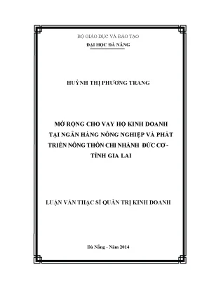 Luận văn thạc sĩ mở rộng cho vay hộ kinh doanh tại ngân hàng nông nghiệp và phát triển nông thôn chi nhánh đức cơ tỉnh gia lai