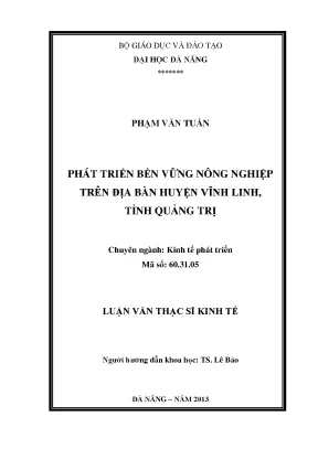 Luận văn thạc sĩ phát triển bền vững nông nghiệp trên địa bàn huyện vĩnh linh tỉnh quảng trị